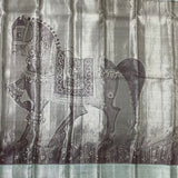 Silver Grey With Coffee Brown Silver Gold Zari Rangoli And Cross Lines Design Border Trendy Designer Silk Saree