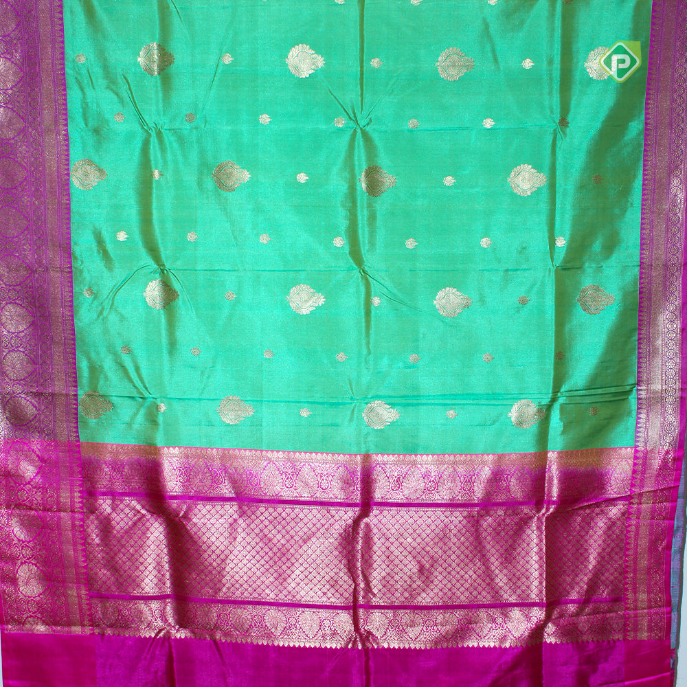 Rexona Green Rudraksham Floral Butta motif Border Pure Banarasi Silk Saree
