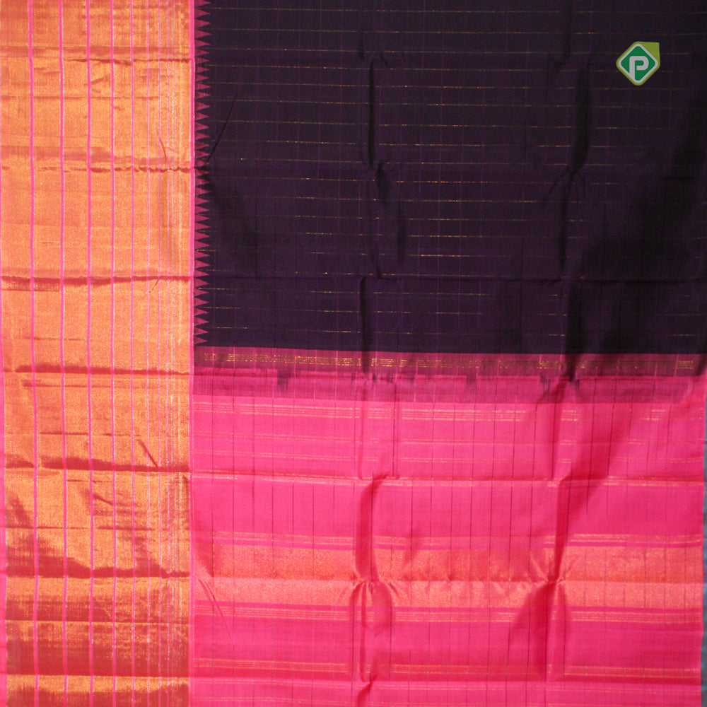 Violet Gold Zari Lines Temple Border Traditional Silk Saree