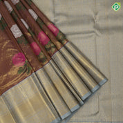 Purple gold zari tissue multi color rose meena work design pista green gold zari border bridal tissue silk saree