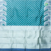 Peacock Blue Silver Zari Fancy Turning Peacock Border Trendy Designer Silk Saree
