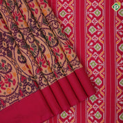 light yellow multi color ikkat design rani pink plain border ikkat design pallu concept ikkat silk saree