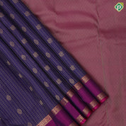 Royal Blue Gold Zari Small Checks Peacock Thilagam Design Magenta Peacock Chagaram Elephant Border Design Pure Mix Silk Saree