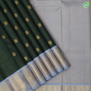 Bottle Green Gold Zari Vairaoosi Checks Peacock Chagaram design Glacier Gray Chagaram Wave Design Border Traditional Silk Saree