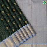 Bottle Green Gold Zari Vairaoosi Checks Peacock Chagaram design Glacier Gray Chagaram Wave Design Border Traditional Silk Saree