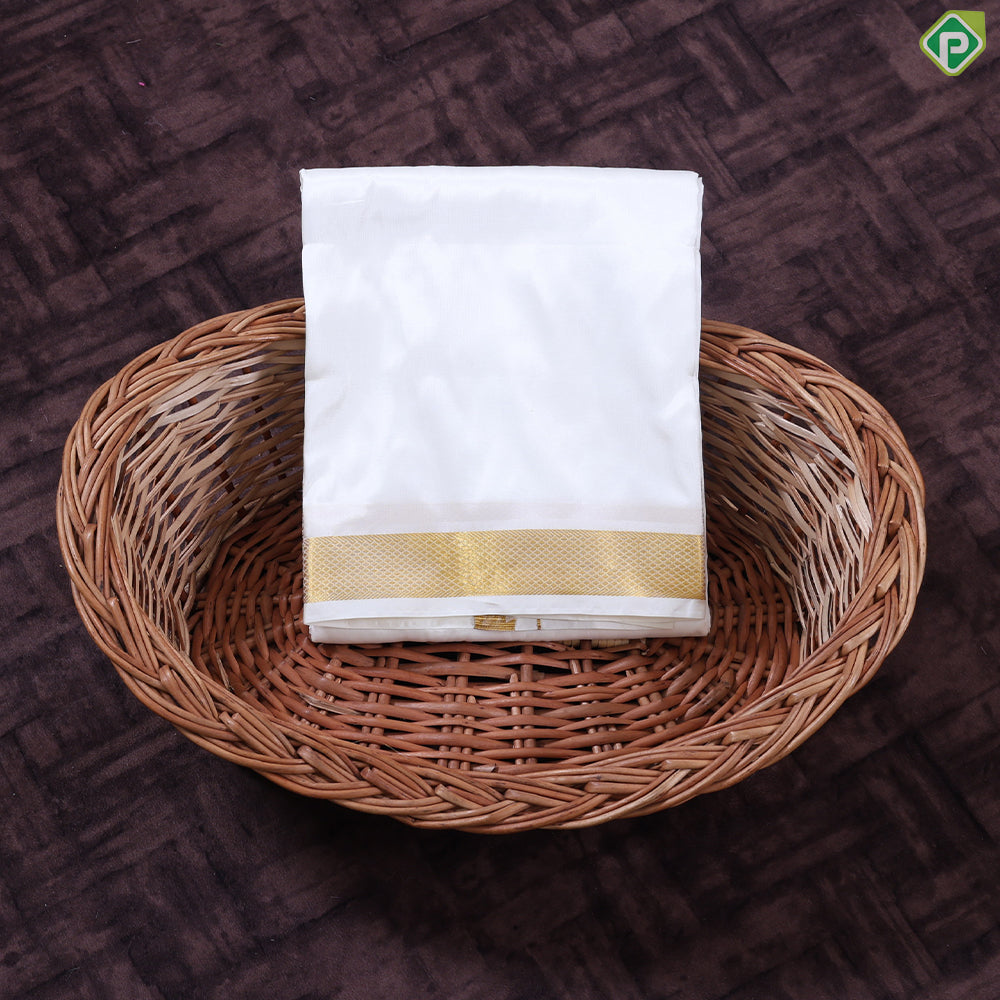 Cream White Gold Zari Border 8 Muzham 40 Kuligai Pure Mix Silk Dhoti