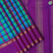 Multi color vibrant checks paalum pazhamum kattam design purple gold zari retta pett border traditional silk saree