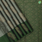 Sage green gold zari fancy lotus butta design forest green fancy flower butta border pure mix silk saree