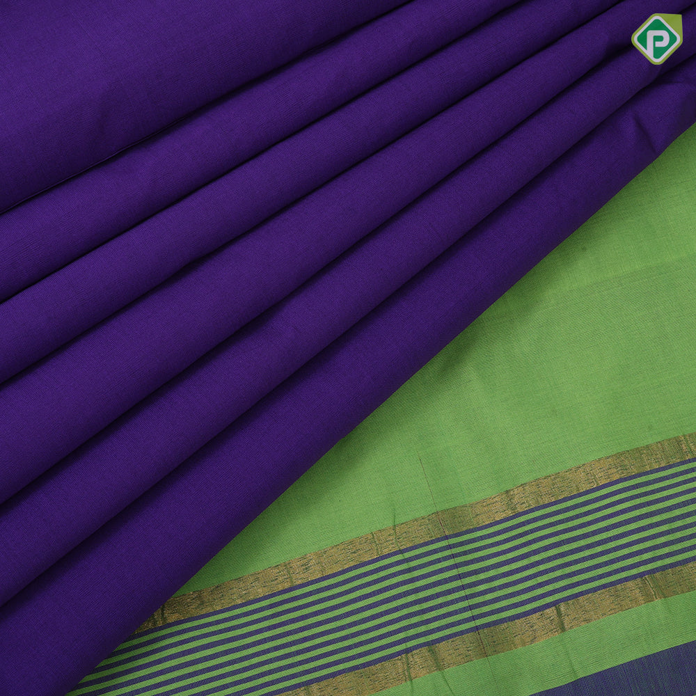 Darker Shade plain body design contrast zari padded ikkat border 10 yards silk cotton saree