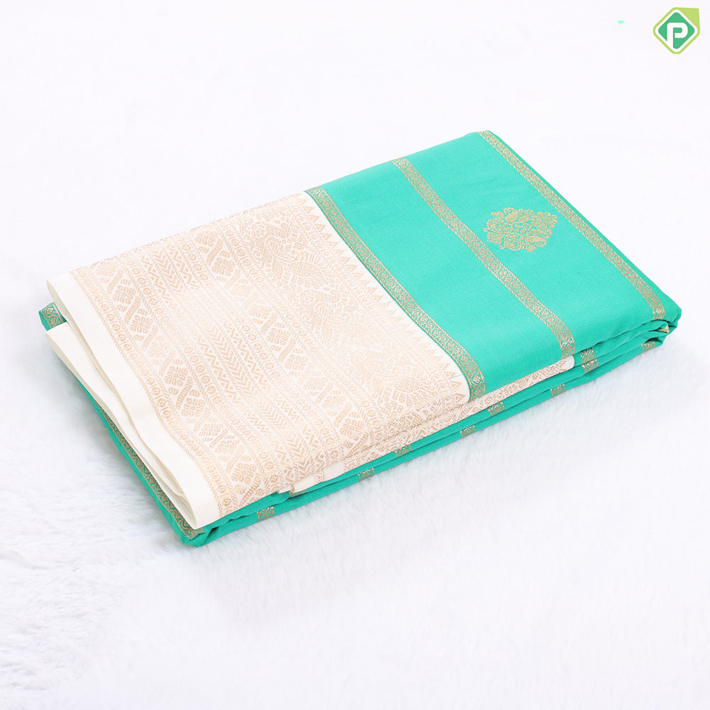 Lavender gold zari Lines and Butta Design contrast dark green peacock butta border art silk gift saree