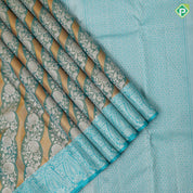 Golden yellow base sea green silver gold zari grand floral design sea green silver gold zari mango border Rangkat silk saree