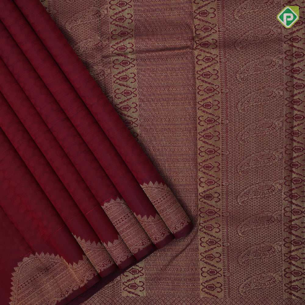 Dark Magenta self mango butta design self gold zari turning border traditional silk saree