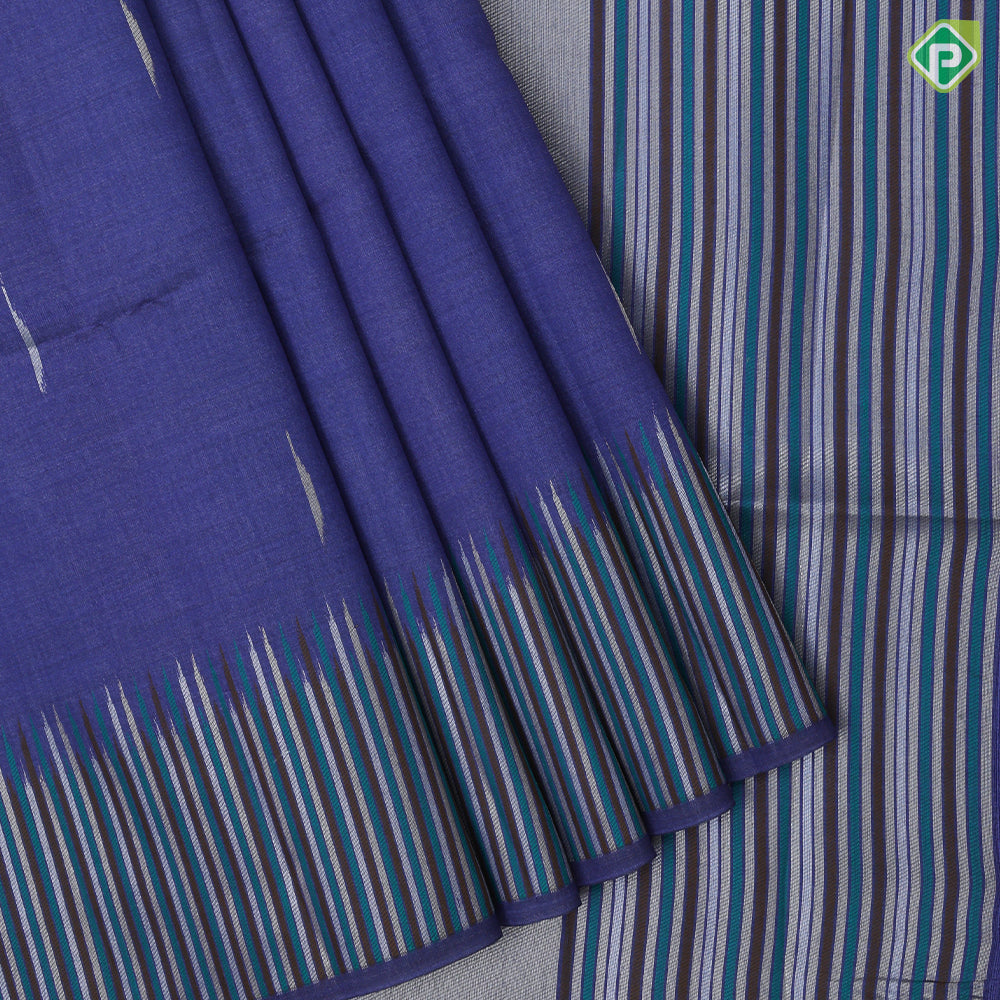 Dark color silver zari rain drop design multi color trendy border fancy cotton saree