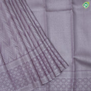 Lavender base silver zari zig zag design self silver zari fancy round border kanchi koora silk saree