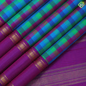 Multi color vibrant checks paalum pazhamum kattam design purple gold zari retta pett border traditional silk saree