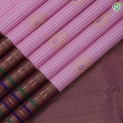 White with pink checks Thilagam meena work design purple gold zari green edge meena work border traditional silk saree