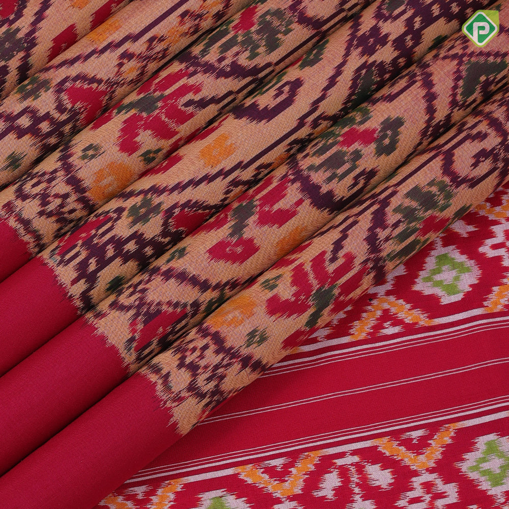 light yellow multi color ikkat design rani pink plain border ikkat design pallu concept ikkat silk saree