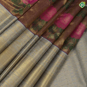 Purple gold zari tissue multi color rose meena work design pista green gold zari border bridal tissue silk saree