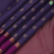 Royal Blue Gold Zari Small Checks Peacock Thilagam Design Magenta Peacock Chagaram Elephant Border Design Pure Mix Silk Saree