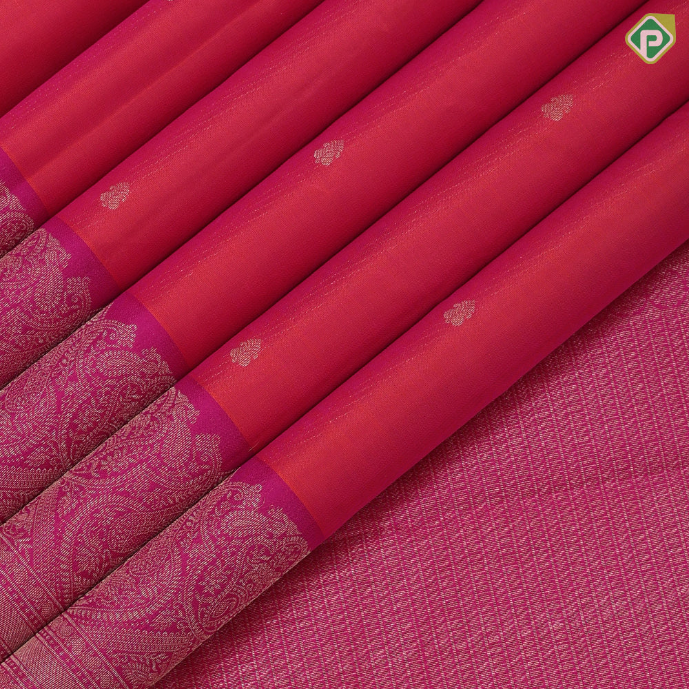 Orangish pink gold zari small kalasham butta design Rose pink silver gold zari banaras style border gift silk saree
