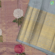 Purple gold zari tissue multi color rose meena work design pista green gold zari border bridal tissue silk saree