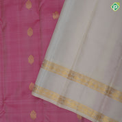 Onion pink gold zari annam and fancy thilagam butta contrast creamy sandal gold zari rettapet border traditional silk saree