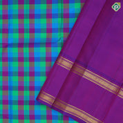 Multi color vibrant checks paalum pazhamum kattam design purple gold zari retta pett border traditional silk saree