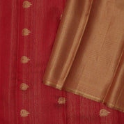 Crimson red gold zari Kailash hills design contrast pista green raising design border trendy signature silk saree