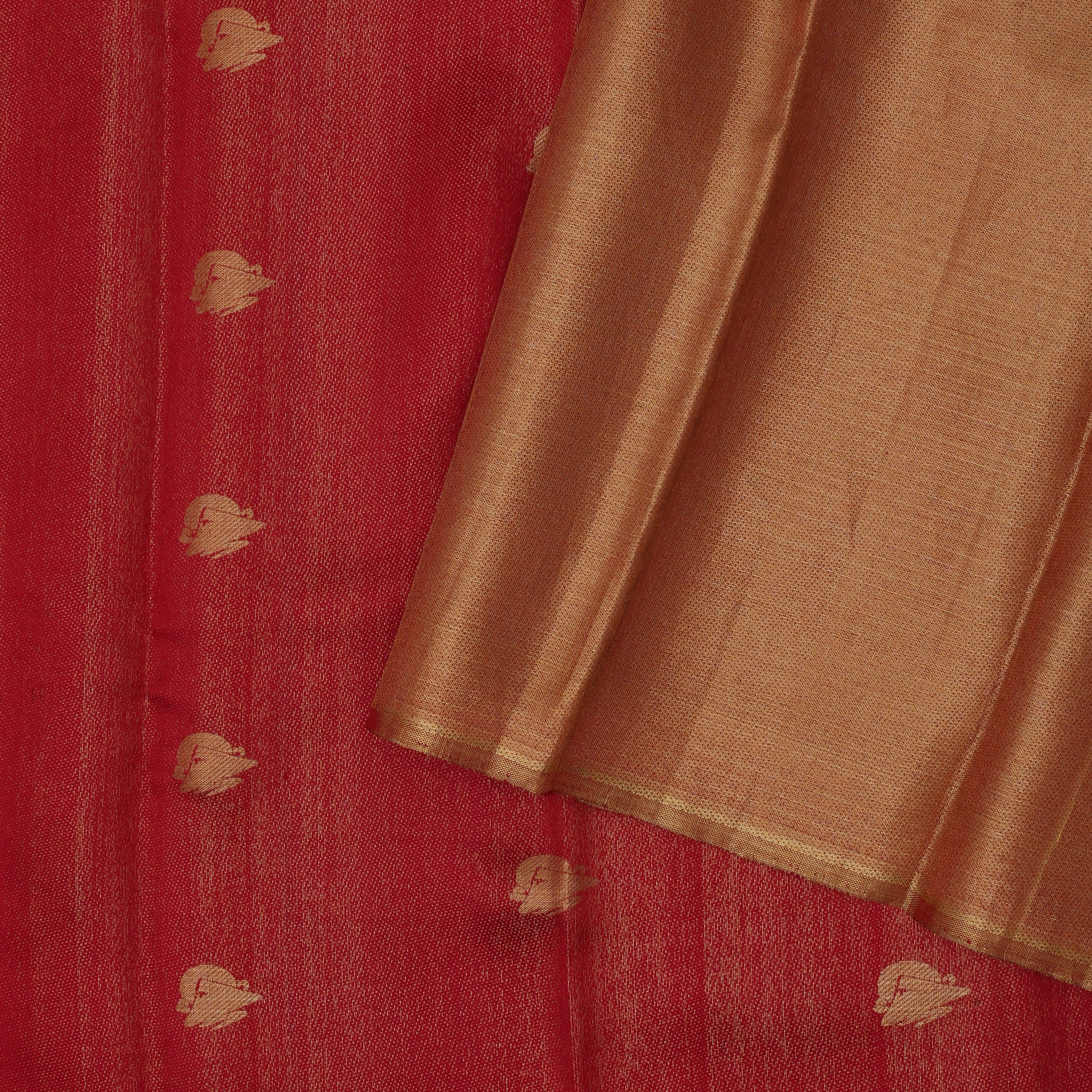 Crimson red gold zari Kailash hills design contrast pista green raising design border trendy signature silk saree