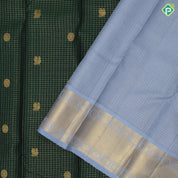 Bottle Green Gold Zari Vairaoosi Checks Peacock Chagaram design Glacier Gray Chagaram Wave Design Border Traditional Silk Saree