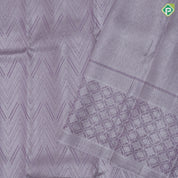 Lavender base silver zari zig zag design self silver zari fancy round border kanchi koora silk saree