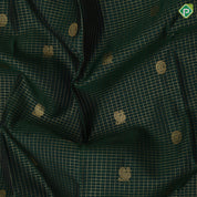 Bottle Green Gold Zari Vairaoosi Checks Peacock Chagaram design Glacier Gray Chagaram Wave Design Border Traditional Silk Saree