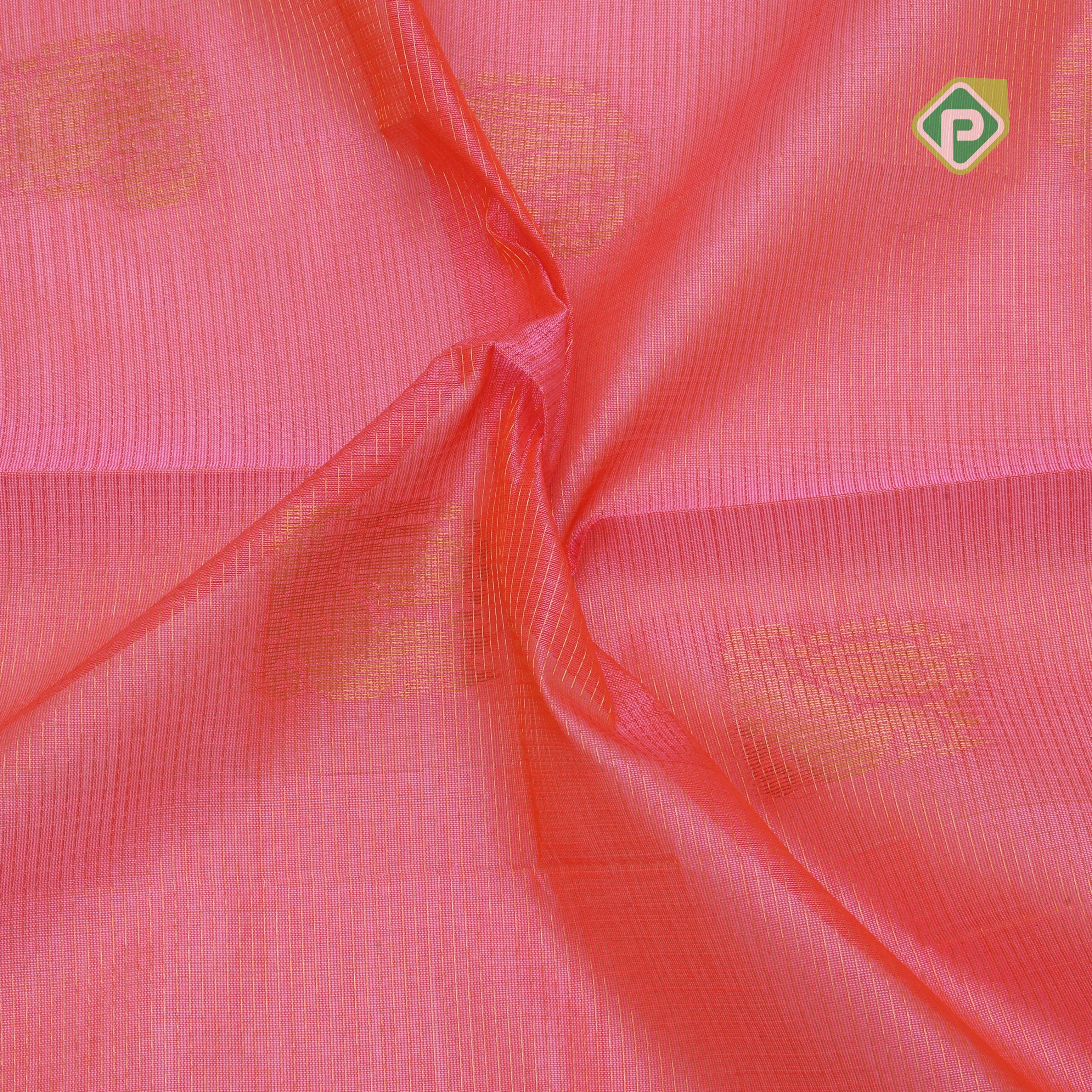 Peach pink gold zari peacock mango butta rani red gold zari mayilkan border silk cotton saree