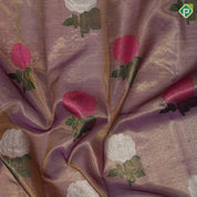 Purple gold zari tissue multi color rose meena work design pista green gold zari border bridal tissue silk saree