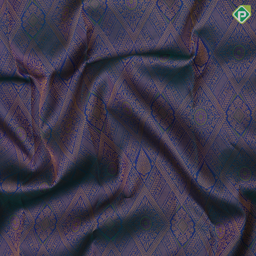 Peacock blue gold zari diamond meena work self gold zari Thilagam high border grand bridal silk saree
