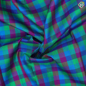 Multi color vibrant checks paalum pazhamum kattam design purple gold zari retta pett border traditional silk saree