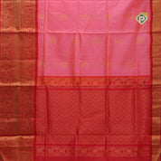 Peach pink gold zari peacock mango butta rani red gold zari mayilkan border silk cotton saree