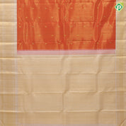 Flame orange gold zari tissue leaf buds butta design cream white gold zari mayilkan peacock butta lines border grand tissue silk saree