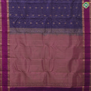 Royal Blue Gold Zari Small Checks Peacock Thilagam Design Magenta Peacock Chagaram Elephant Border Design Pure Mix Silk Saree