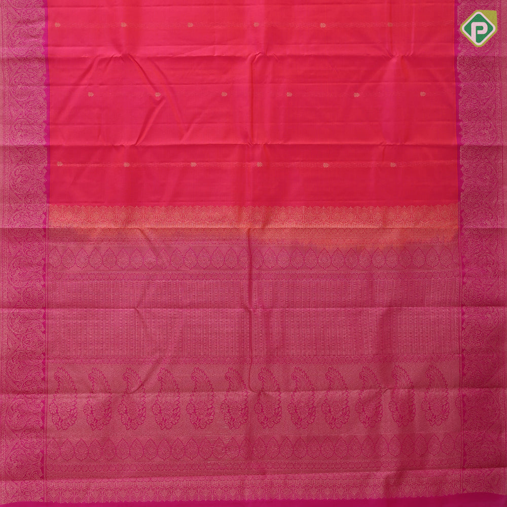 Orangish pink gold zari small kalasham butta design Rose pink silver gold zari banaras style border gift silk saree
