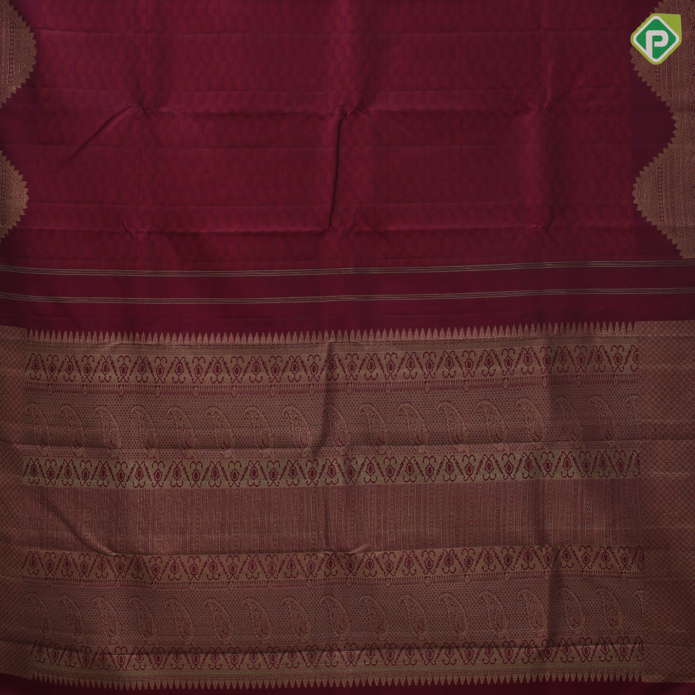 Dark Magenta self mango butta design self gold zari turning border traditional silk saree