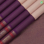 peach plain body purple gold zari vaiaraoosi and double yaali butta retta pett border fusion silk saree