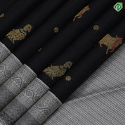 Black gold zari pichwai painting butta design cream white black thread rangoli design border signature silk saree