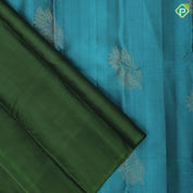 peacock blue gold zari fancy flower butta army green gold zari fancy flower border pure mix silk saree