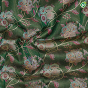 Emarald green gold zari muti color meena work design sea blue pythonic border design grand tissue silk saree