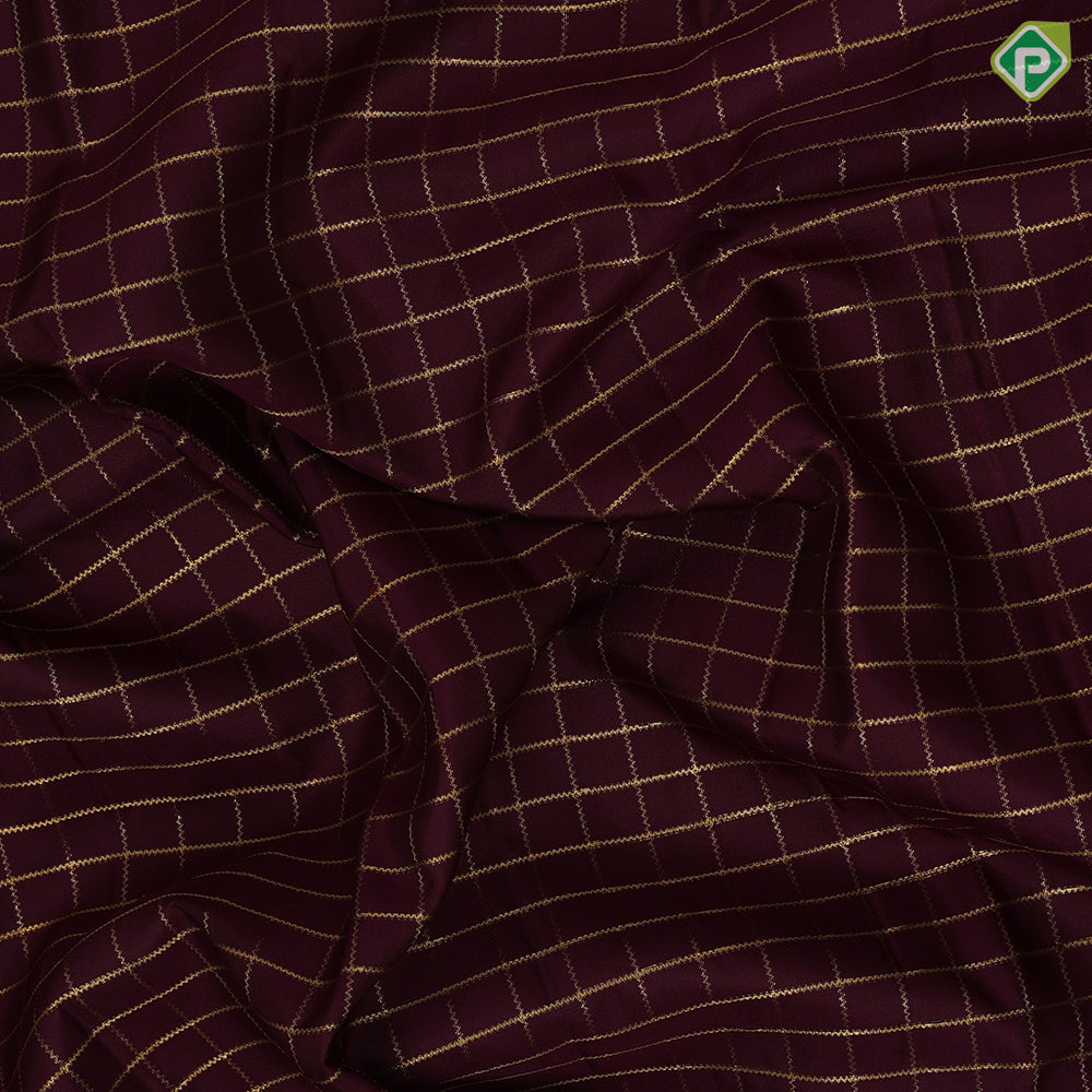 Purple violet gold zari velthari checks design deep orange gold zari peacock butta retta pett border traditional silk saree