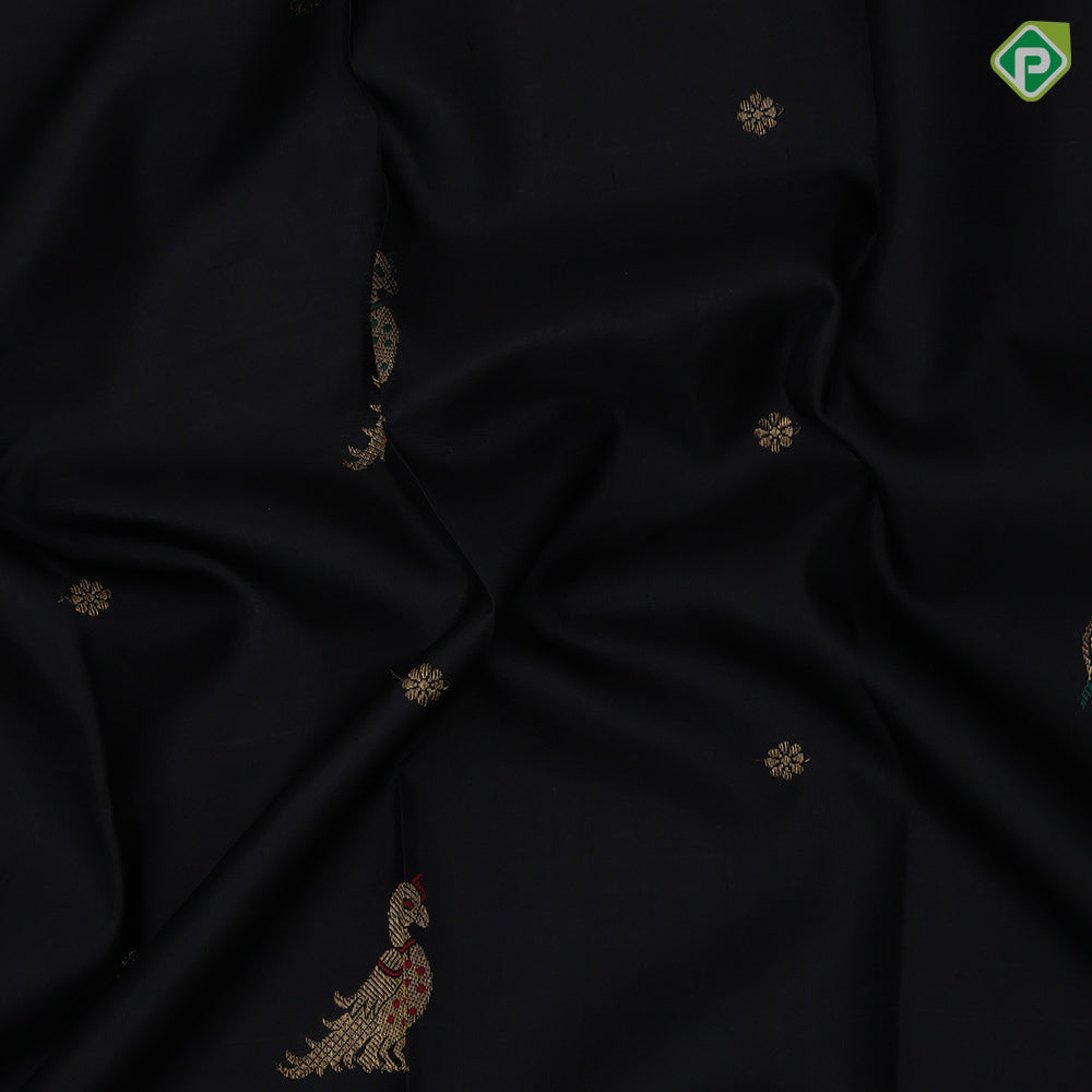 Black gold zari pichwai painting butta design cream white black thread rangoli design border signature silk saree
