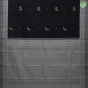 Black gold zari pichwai painting butta design cream white black thread rangoli design border signature silk saree
