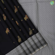 Black gold zari pichwai painting butta design cream white black thread rangoli design border signature silk saree