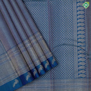 Peacock blue silver gold zari tissue design self edge peacock butta border grand bridal silk saree